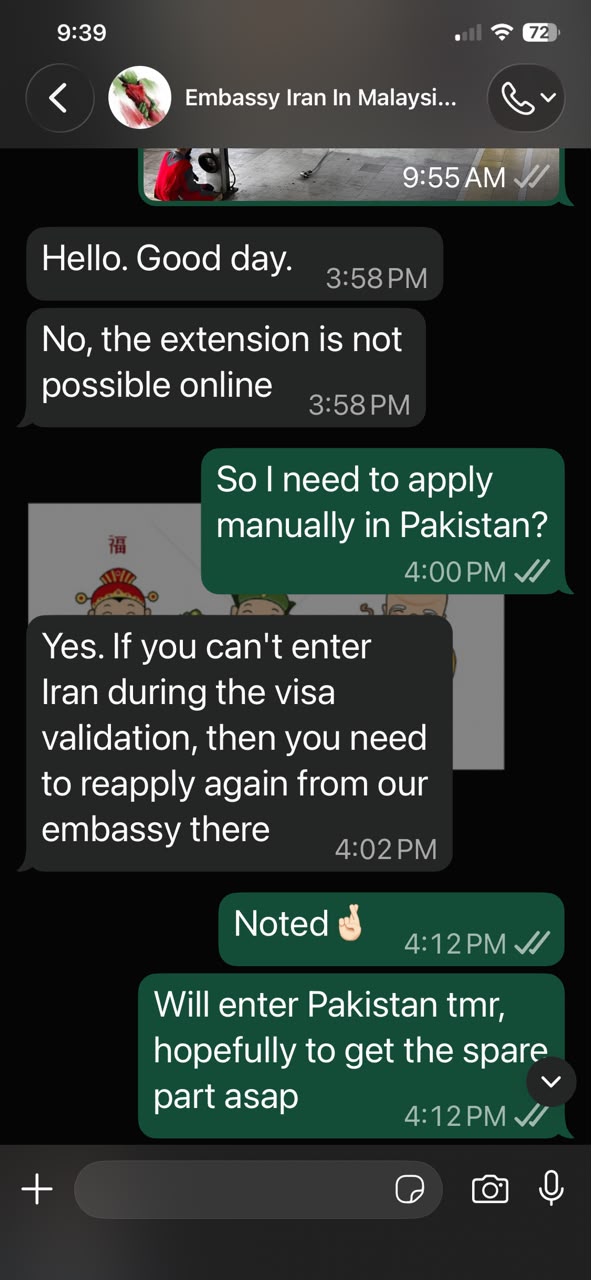 WhatsApp contact with Embassy of Iran in Malaysia