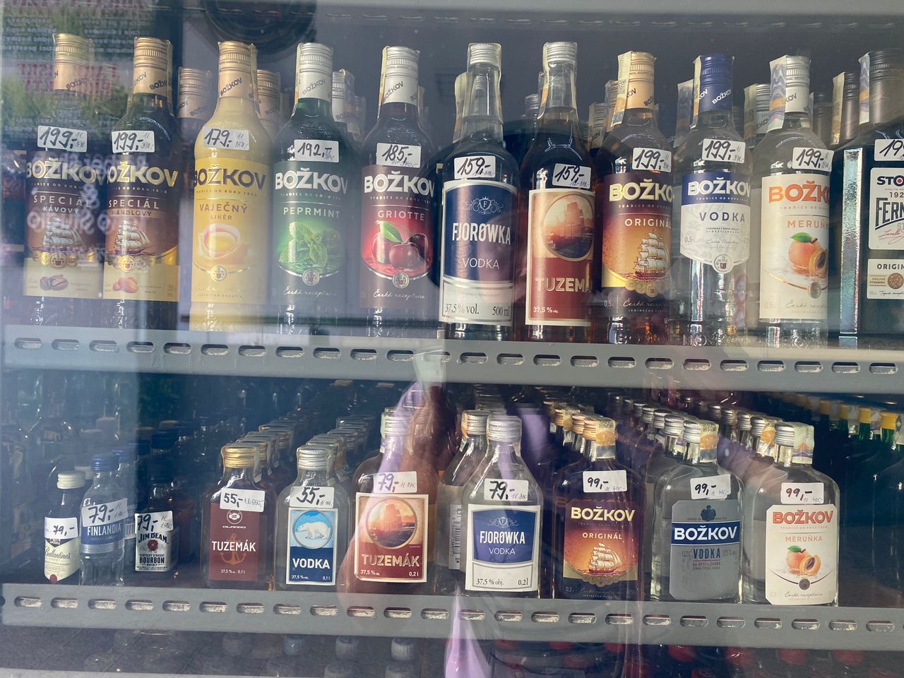 Vodka bottles with Czech koruna prices in Czech Republic