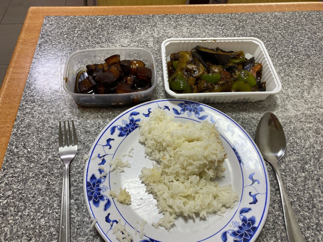 Chinese buffet meal with rice and dishes in Budapest Hungary